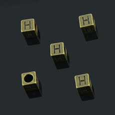 European Beads,Cube with letter H,Alloy,Antique Bronze   Color,size:7mmx7mm,hole:4mm