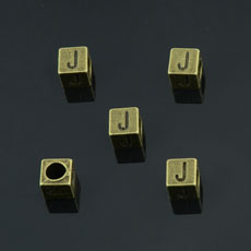 European Beads,Cube with letter J,Alloy,Antique Bronze   Color,size:7mmx7mm,hole:4mm