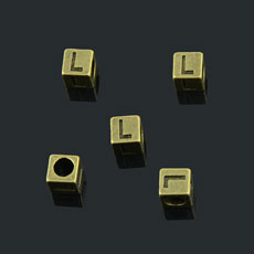 European Beads,Cube with letter L,Alloy,Antique Bronze   Color,size:7mmx7mm,hole:4mm