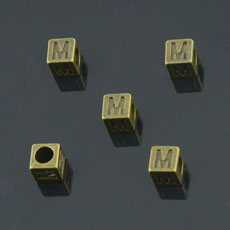 European Beads,Cube with letter M,Alloy,Antique Bronze   Color,size:7mmx7mm,hole:4mm
