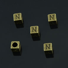 European Beads,Cube with letter N,Alloy,Antique Bronze   Color,size:7mmx7mm,hole:4mm
