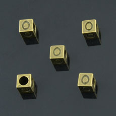 European Beads,Cube with letter O,Alloy,Antique Bronze   Color,size:7mmx7mm,hole:4mm