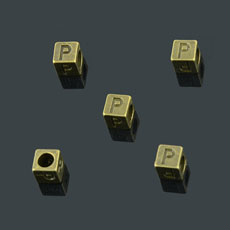 European Beads,Cube with letter P,Alloy,Antique Bronze   Color,size:7mmx7mm,hole:4mm