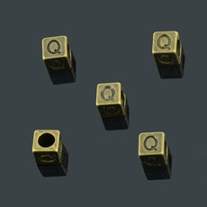 European Beads,Cube with letter Q,Alloy,Antique Bronze   Color,size:7mmx7mm,hole:4mm