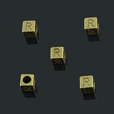 European Beads,Cube with letter R,Alloy,Antique Bronze   Color,size:7mmx7mm,hole:4mm