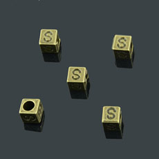 European Beads,Cube with letter S,Alloy,Antique Bronze   Color,size:7mmx7mm,hole:4mm