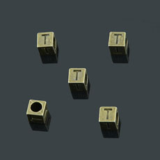 European Beads,Cube with letter T,Alloy,Antique Bronze   Color,size:7mmx7mm,hole:4mm