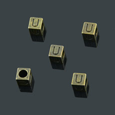 European Beads,Cube with letter U,Alloy,Antique Bronze   Color,size:7mmx7mm,hole:4mm