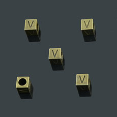 European Beads,Cube with letter V,Alloy,Antique Bronze   Color,size:7mmx7mm,hole:4mm