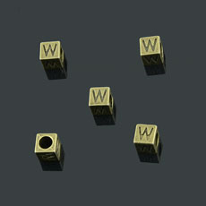 European Beads,Cube with letter W,Alloy,Antique Bronze   Color,size:7mmx7mm,hole:4mm