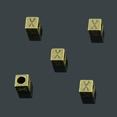 European Beads,Cube with letter X,Alloy,Antique Bronze   Color,size:7mmx7mm,hole:4mm