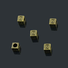 European Beads,Cube with letter Z,Alloy,Antique Bronze   Color,size:7mmx7mm,hole:4mm