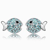 Austria crystal Crystal earrings - love magic fish (sea blue)