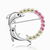 Import Crystal brooch - double dolphins jumping (yellow + Rose)