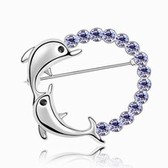 Import Crystal brooch - jumping double dolphin (pale pinkish purple)