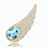 Austrian crystal brooch - Angel wings (18K + sea blue)