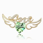 Austrian crystal brooch - Love Angel Wings (18K + olive)