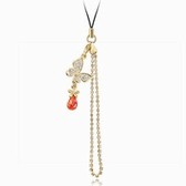 Austrian crystal mobile chain, bag chain - Butterflies (18k + water lilies, red)
