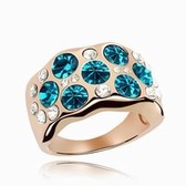 Austrian crystal ring - the morning dew (Rose Gold + Blue Zircon)
