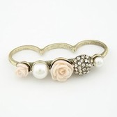 (Light pink) European and American fashion diamond pearl rose temperament tricyclic ring