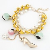 (Yellow) Korean Fashion sweet candy heels pearl preparation of double-layer bracelet