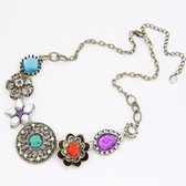 Korean Fashion 0L Colorful gemstones multi-element retro diamond short necklace