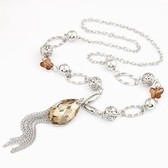 (Silver) Korean fashion ladies wear elegant bow large particles of water droplets tassel long necklace
