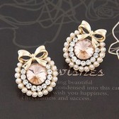 Boutique Korean fashion sweet temperament flash diamond bow earrings