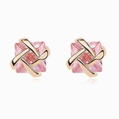 Genuine gold plated zircon earrings love Cross (Pink)