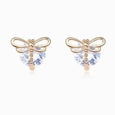 Genuine gold plated zircon earrings sweet golden dragonfly (White)