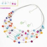Wild Korean fashion exquisite crystal multilayer shell necklace earrings (Set)
