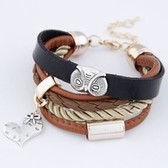 European and American fashion wild simple metal owl peach heart pendant leather multi bracelet