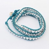 Punk Leather Bracelet Multilayer ( white and blue )