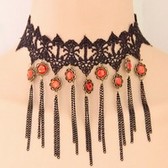 Vintage lace vintage gem tassel temperament necklace necklace