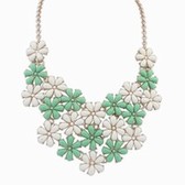 bouquets of flowers and piles of brocades necklace (green + off-white)