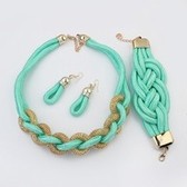 Fluorescent woven necklace bracelet earrings Set(green)