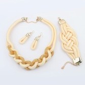 Fluorescent woven necklace bracelet earrings Set(light yellow)