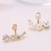 Fashion sweet simple pearl Zircon asymmetry  earrings