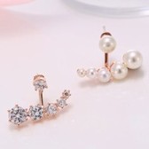 Fashion sweet simple pearl Zircon asymmetry earrings