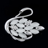 Opal diamond swan brooch