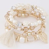 Fashion metal crystal beads pearl multilayer bracelet