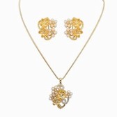flower pearl necklace earrings jewelry set