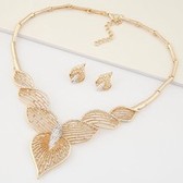 Fashion metal flash diamond peach heart necklace earrings sets