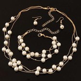 Fashion Pearl Necklace Earrings Bracelet Set