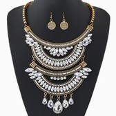Fashion Metal Gemstone Necklace Earrings Set