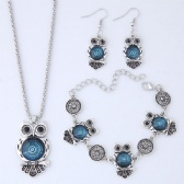 Owl Necklace Bracelet Earrings Set
